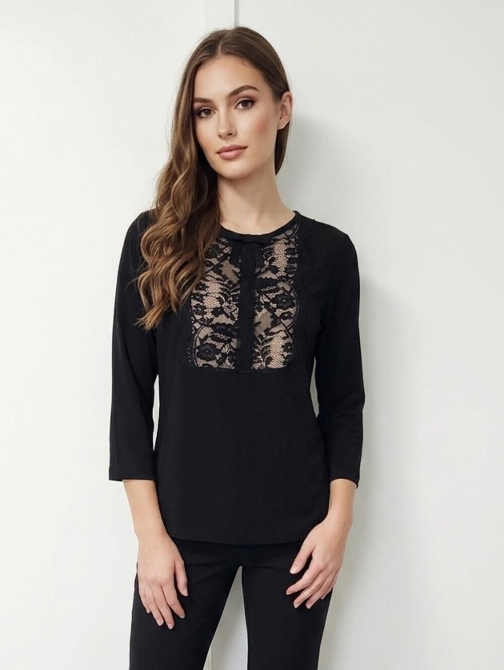 Karl Lagerfeld size M Black Top with Nude Lace Inset NWT
